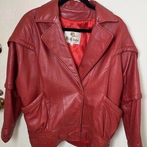 Vintage 1980s H&H Red Leather Bomber Jacket Moto Style Satin Lined Sz 8